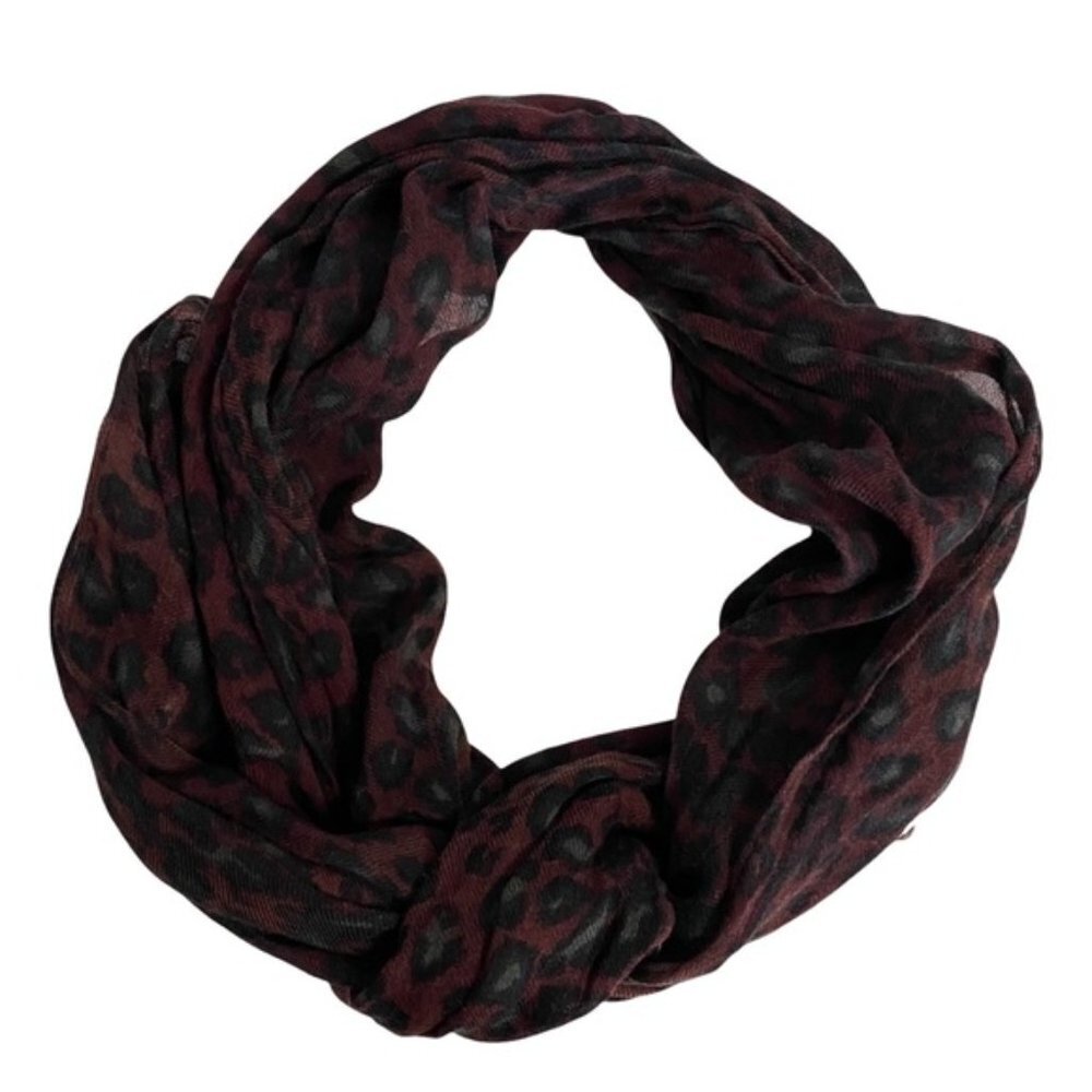Indigo Women's Red Leopard Print Frayed Scarf